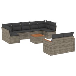 vidaXL Set de sofás de jardín 10 pzas con cojines ratán sintético gris