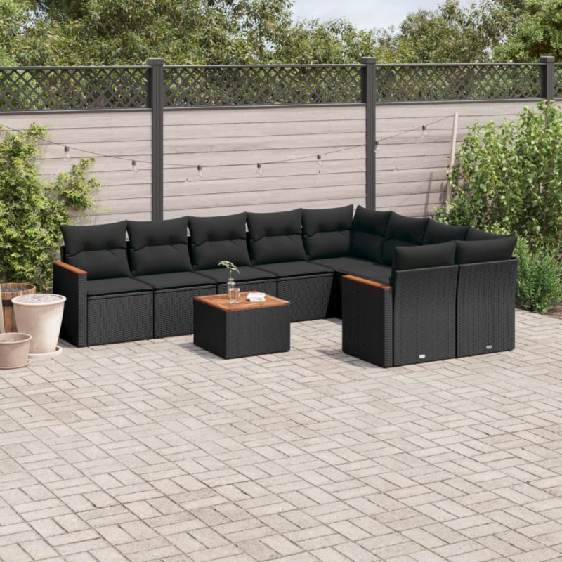 vidaXL Set de sofás de jardín 10 pzas cojines ratán sintético negro vidaXL Set de sofás de jardín 10 pzas cojines ratán sintético negro