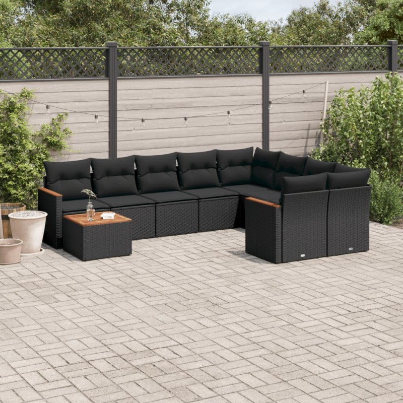 vidaXL Set de sofás de jardín 10 pzas cojines ratán sintético negro vidaXL Set de sofás de jardín 10 pzas cojines ratán sintético negro