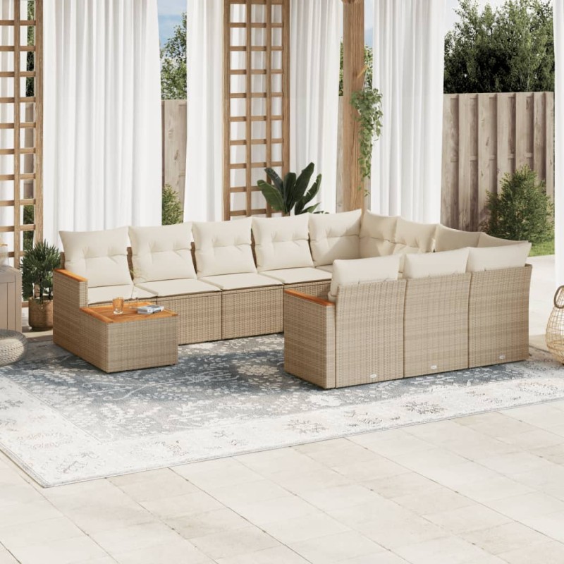 vidaXL Set de sofás de jardín 11pzas con cojines ratán sintético beige vidaXL Set de sofás de jardín 11pzas con cojines ratán sintético beige