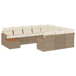 vidaXL Set de sofás de jardín 11pzas con cojines ratán sintético beige