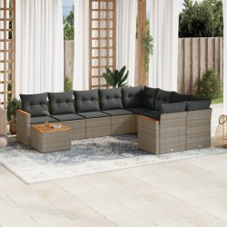 vidaXL Set de sofás de jardín 10 pzas con cojines ratán sintético gris