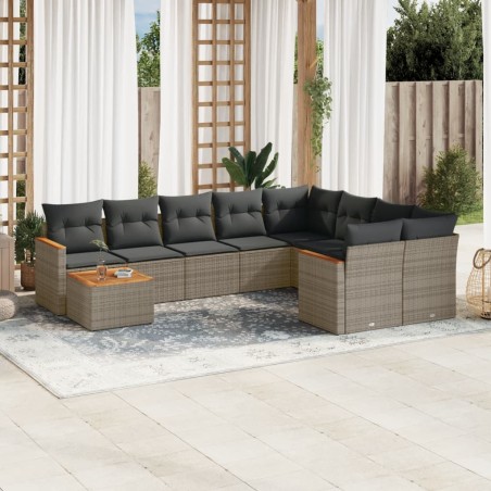 vidaXL Set de sofás de jardín 10 pzas con cojines ratán sintético gris