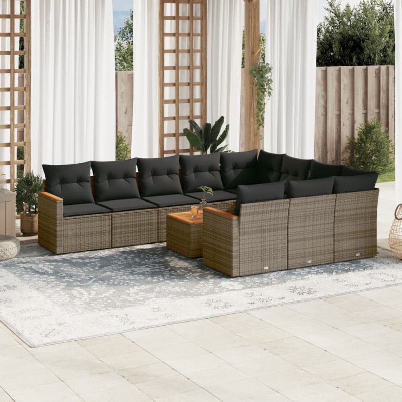 vidaXL Set de sofás de jardín 11 pzas y cojines ratán sintético gris vidaXL Set de sofás de jardín 11 pzas y cojines ratán sintético gris