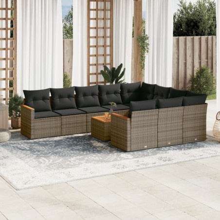 vidaXL Set de sofás de jardín 11 pzas y cojines ratán sintético gris