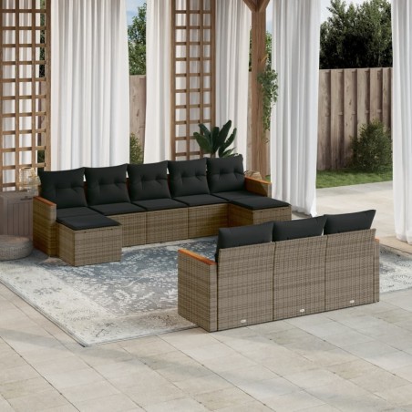 vidaXL Set de sofás de jardín 10 pzas con cojines ratán sintético gris