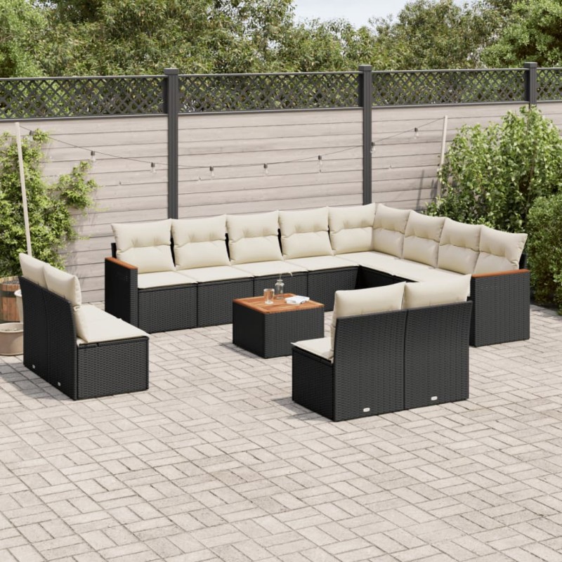 vidaXL Set de sofás de jardín y cojines 13 pzas ratán sintético negro