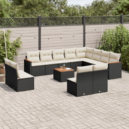 vidaXL Set de sofás de jardín y cojines 13 pzas ratán sintético negro