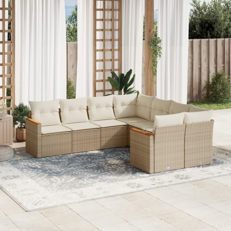 vidaXL Juego de sofás de jardín con cojines beige 8 pzas ratán PE vidaXL Juego de sofás de jardín con cojines beige 8 pzas ratán PE