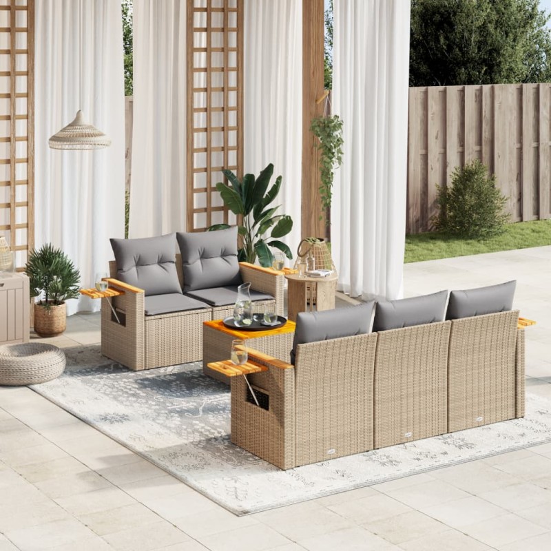 vidaXL Juego de sofás jardín con cojines 6 pzas ratán sintético beige vidaXL Juego de sofás jardín con cojines 6 pzas ratán sintético beige