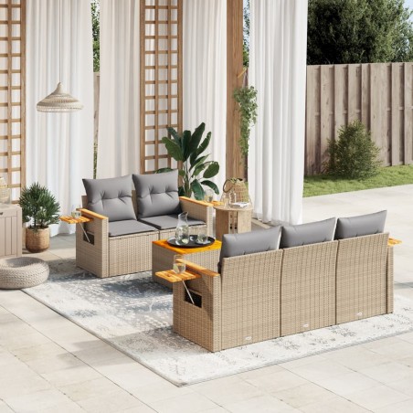 vidaXL Juego de sofás jardín con cojines 6 pzas ratán sintético beige
