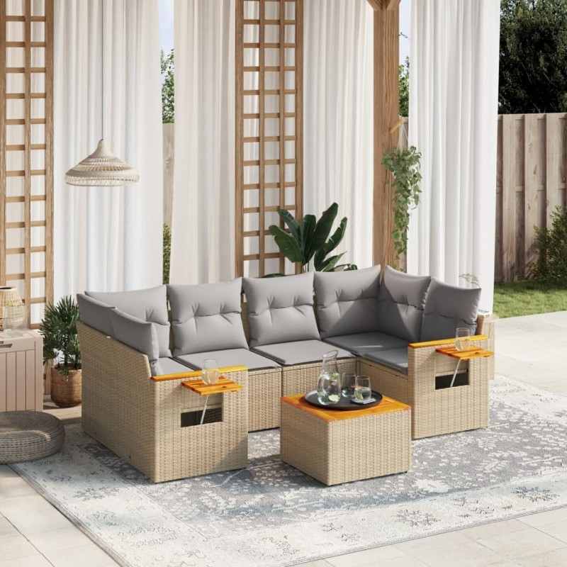 vidaXL Set sofás de jardín 7 piezas y cojines ratán sintético beige vidaXL Set sofás de jardín 7 piezas y cojines ratán sintético beige