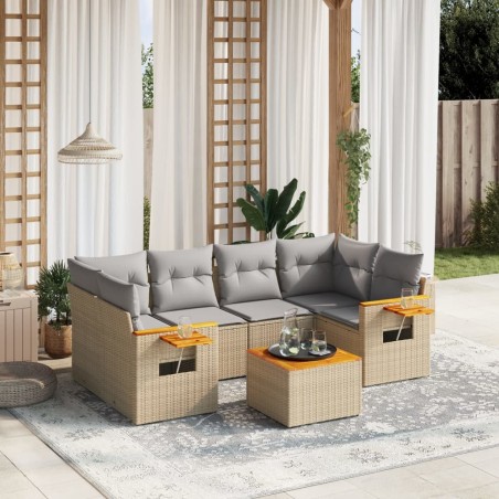 vidaXL Set sofás de jardín 7 piezas y cojines ratán sintético beige