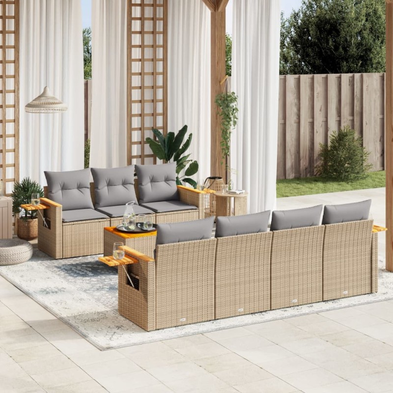 vidaXL Juego de sofás de jardín con cojines beige 8 pzas ratán PE vidaXL Juego de sofás de jardín con cojines beige 8 pzas ratán PE