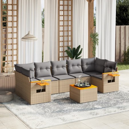 vidaXL Juego de sofás de jardín con cojines beige 8 pzas ratán PE