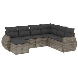 vidaXL Set de sofás de jardín 7 piezas con cojines ratán PE gris