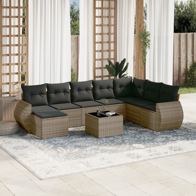 vidaXL Set de muebles de jardín 9 pzas y cojines ratán sintético gris vidaXL Set de muebles de jardín 9 pzas y cojines ratán sintético gris