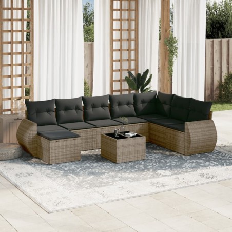 vidaXL Set de muebles de jardín 9 pzas y cojines ratán sintético gris