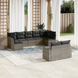 vidaXL Set de muebles de jardín 9 pzas y cojines ratán sintético gris