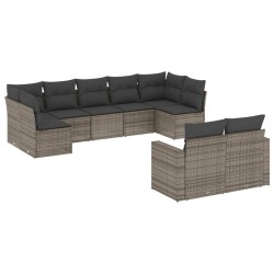 vidaXL Set de muebles de jardín 9 pzas y cojines ratán sintético gris