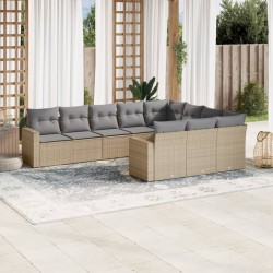 vidaXL Juego de sofás jardín con cojines beige 10 pzas ratán sintético