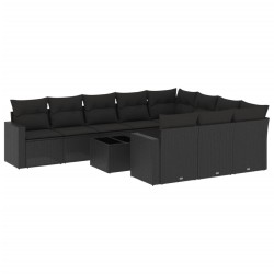vidaXL Set de sofás de jardín 11 pzas y cojines ratán sintético negro