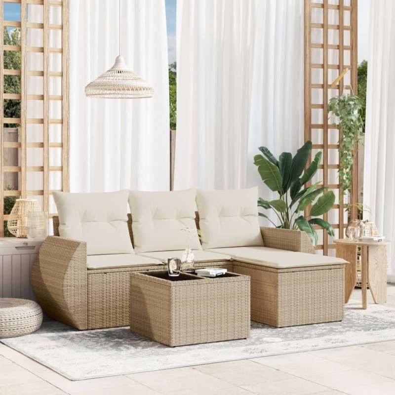 vidaXL Juego de sofás jardín con cojines 5 pzas ratán sintético beige vidaXL Juego de sofás jardín con cojines 5 pzas ratán sintético beige