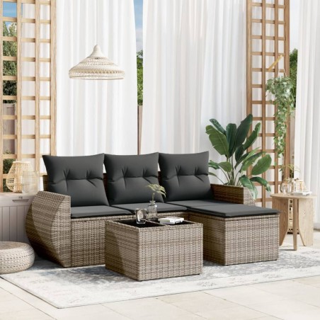 vidaXL Juego de sofás jardín con cojines 5 pzas ratán sintético gris