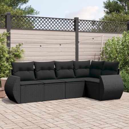 vidaXL Set de muebles de jardín 5 pzas y cojines ratán sintético negro
