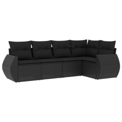 vidaXL Set de muebles de jardín 5 pzas y cojines ratán sintético negro