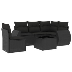 vidaXL Set de sofás de jardín 6 piezas y cojines ratán sintético negro