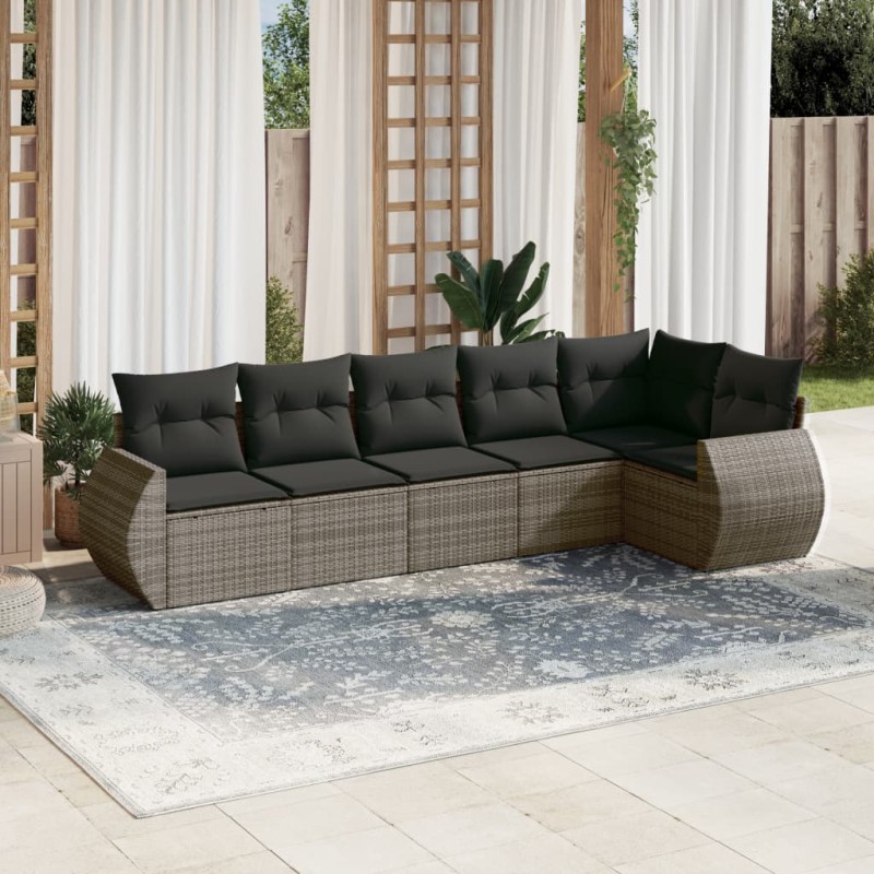 vidaXL Set de muebles de jardín 6 pzas y cojines ratán sintético gris vidaXL Set de muebles de jardín 6 pzas y cojines ratán sintético gris
