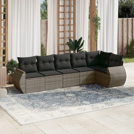 vidaXL Set de muebles de jardín 6 pzas y cojines ratán sintético gris