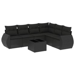 vidaXL Set de comedor de jardín 7 pzas y cojines ratán sintético negro