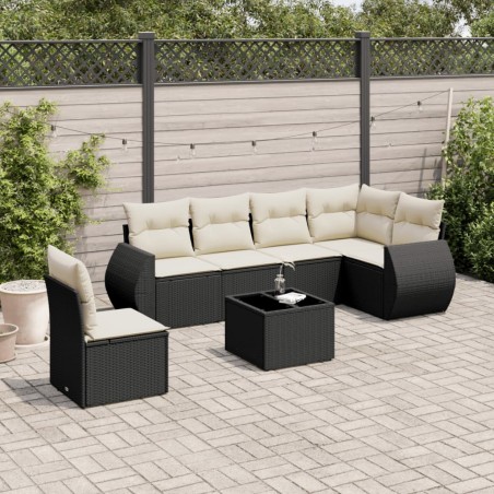 vidaXL Set de comedor de jardín 7 pzas y cojines ratán sintético negro