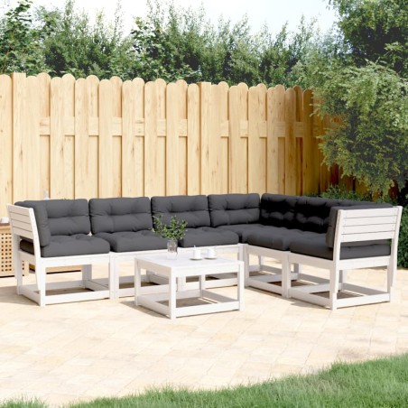 vidaXL Juego sofás jardín 6 pzas con cojines madera maciza pino blanco