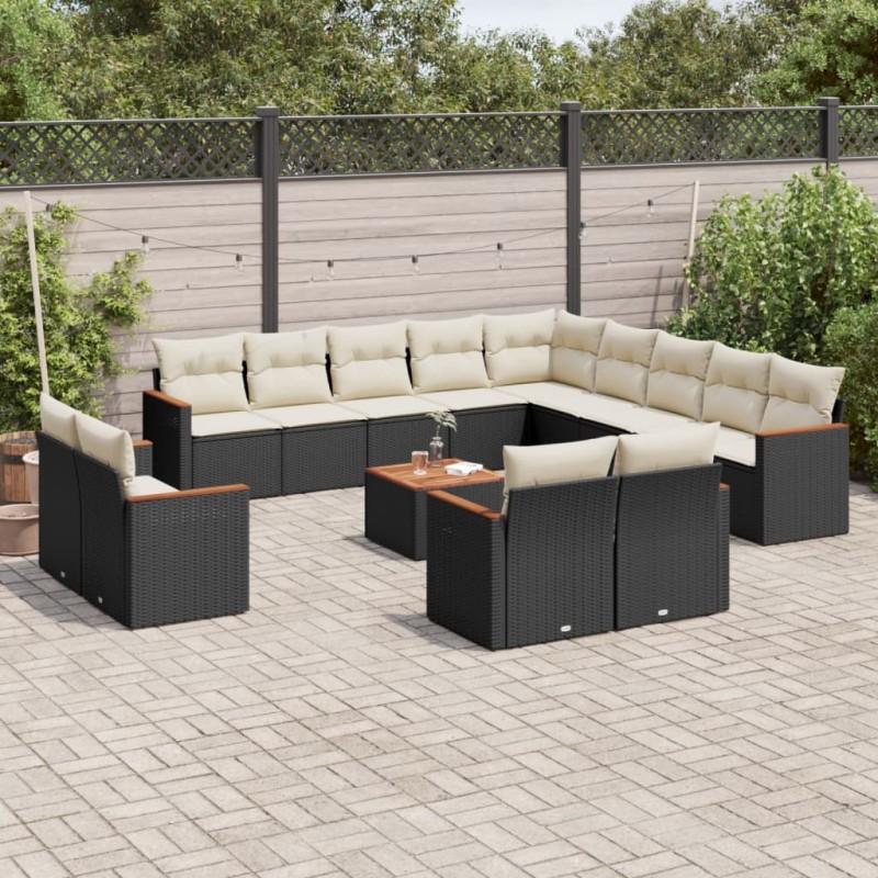 vidaXL Set sofás de jardín 14 pzas con cojines ratán sintético negro vidaXL Set sofás de jardín 14 pzas con cojines ratán sintético negro