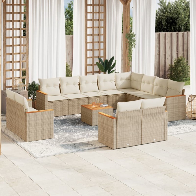vidaXL Set sofás de jardín con cojines 13 pzas ratán sintético beige vidaXL Set sofás de jardín con cojines 13 pzas ratán sintético beige