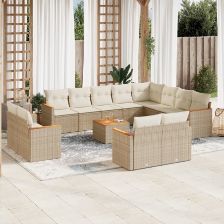 vidaXL Set sofás de jardín con cojines 13 pzas ratán sintético beige