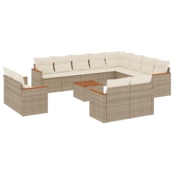 vidaXL Set sofás de jardín con cojines 13 pzas ratán sintético beige