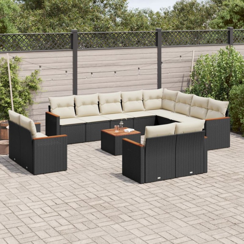 vidaXL Set de sofás de jardín y cojines 13 pzas ratán sintético negro
