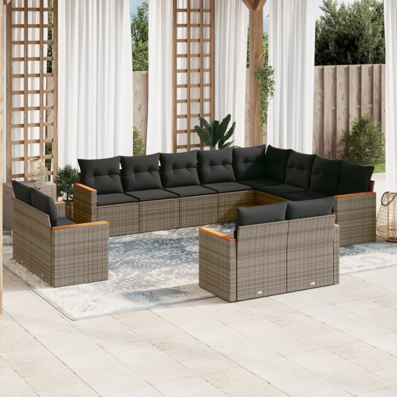 vidaXL Set de sofás de jardín 12 pzas con cojines ratán sintético gris vidaXL Set de sofás de jardín 12 pzas con cojines ratán sintético gris