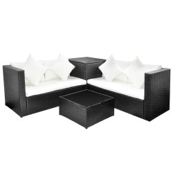 vidaXL Set de muebles de jardín 4 pzas y cojines ratán sintético negro