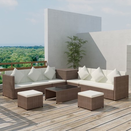 vidaXL Set sofás de jardín 8 piezas y cojines ratán sintético marrón
