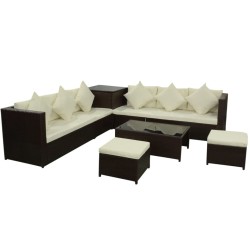 vidaXL Set sofás de jardín 8 piezas y cojines ratán sintético marrón