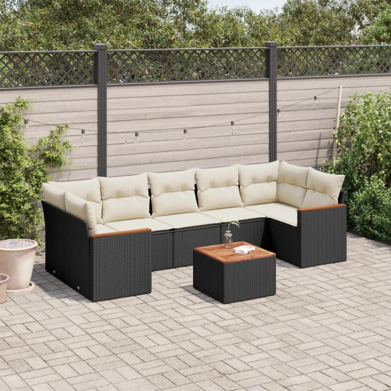 vidaXL Set de sofás de jardín 8 piezas y cojines ratán sintético negro vidaXL Set de sofás de jardín 8 piezas y cojines ratán sintético negro