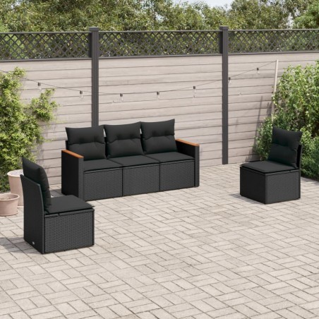 vidaXL Set de muebles de jardín 5 pzas y cojines ratán sintético negro