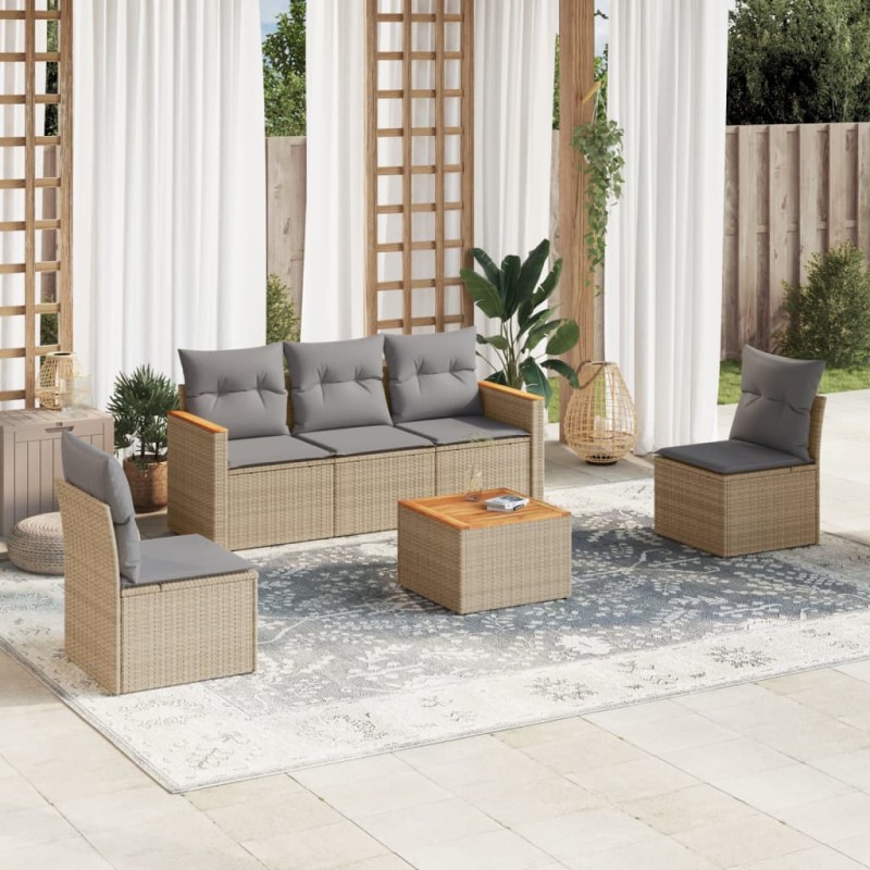 vidaXL Juego de sofás jardín con cojines 6 pzas ratán sintético beige
