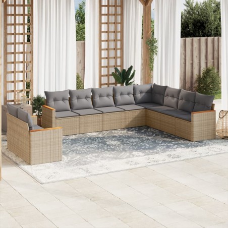 vidaXL Juego de sofás jardín con cojines beige 10 pzas ratán sintético