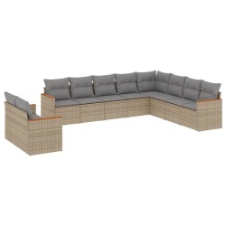 vidaXL Juego de sofás jardín con cojines beige 10 pzas ratán sintético